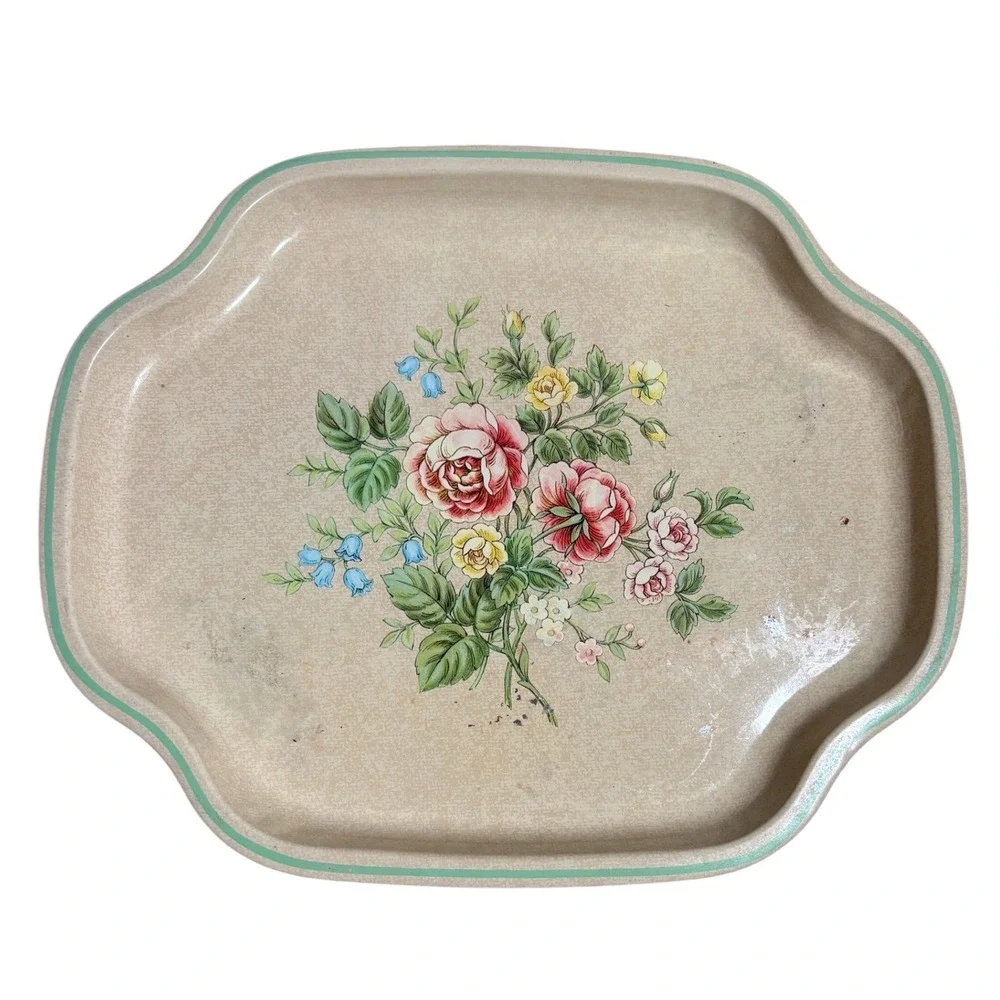 Vintage Avon Metal Vanity Tray Made England Floral Rose Cottagecore Shabby Chic